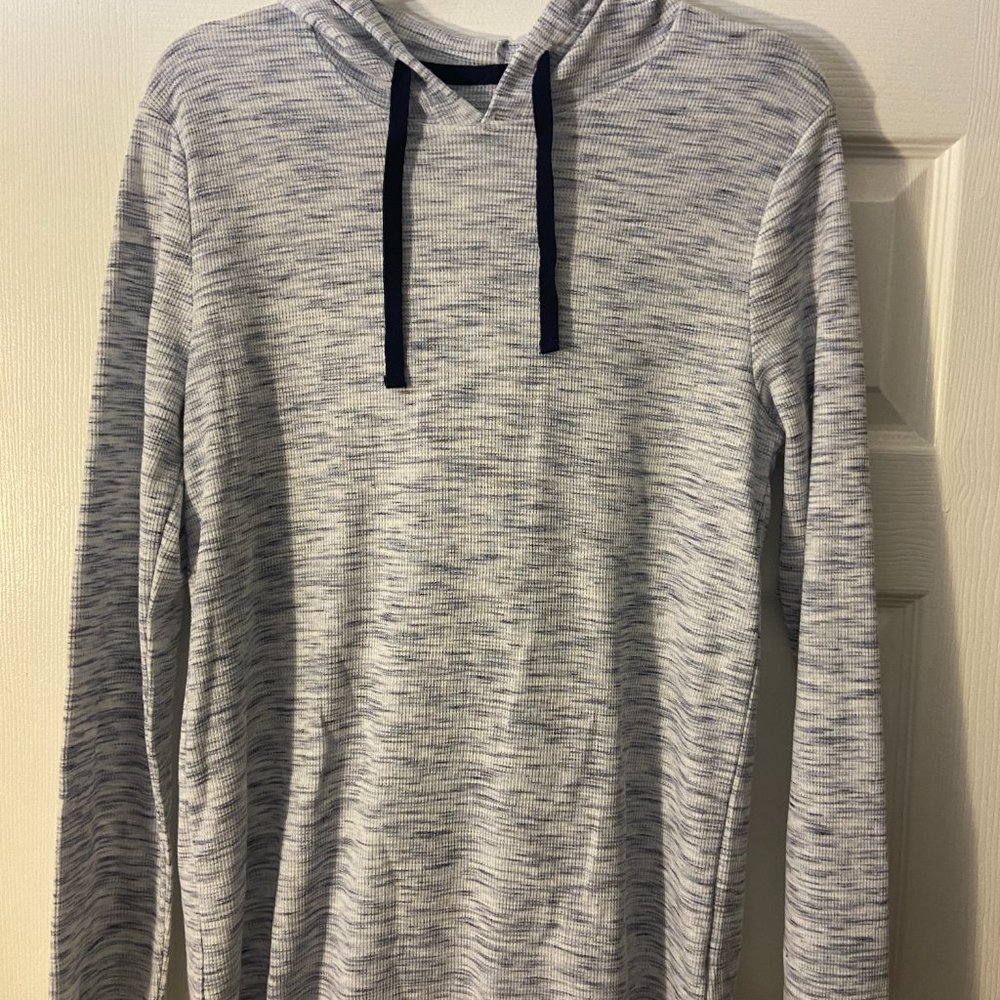 Rustic Souls blue and white long sleeve hooded pullover (NWOT) Medium